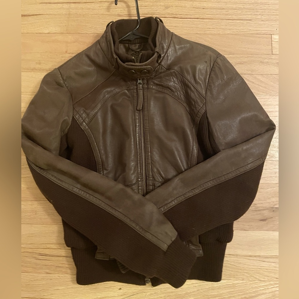 Deep Brown Leather Bomber Jacket